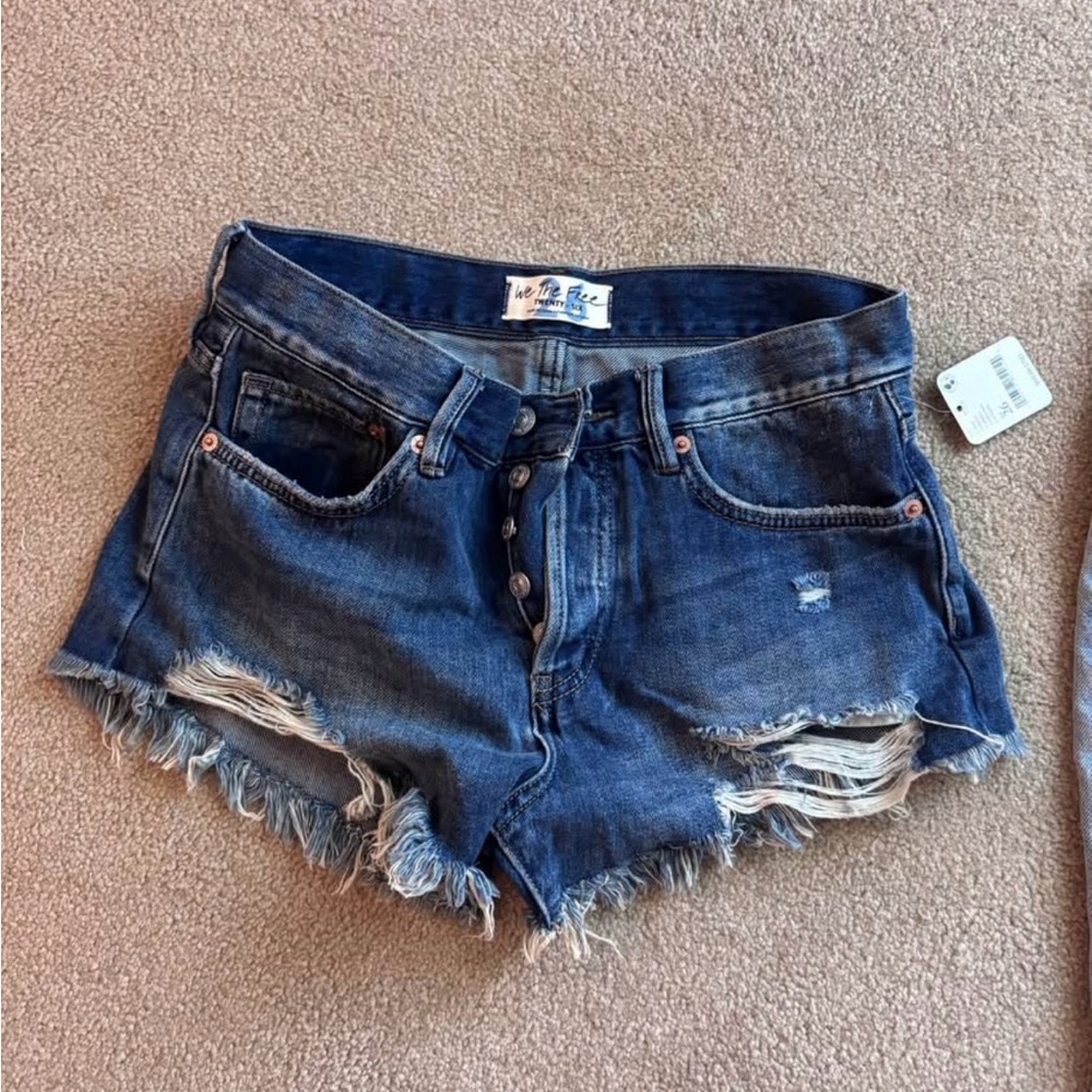 Free People Black Jean Shorts Distressed Frayed Hem